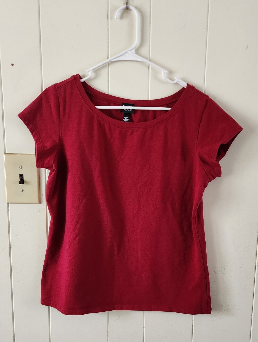 Eileen Fisher Red Scoop Neck Short Sleeve Tee Size L